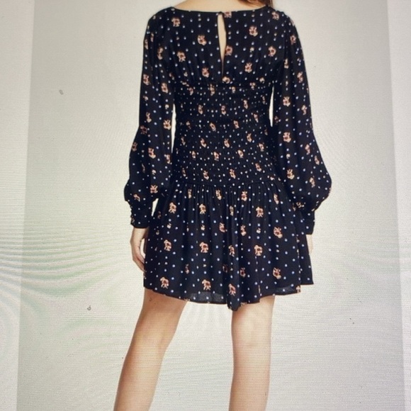 Free People Two Faces Smocked mini Dress Womens S Floral Stars square neck flowy - Picture 3 of 14